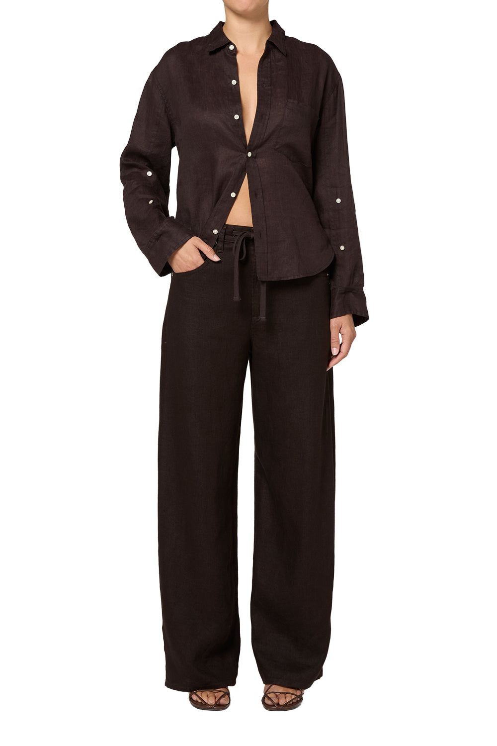 Citizens of Hummanity Brynn petite drawstring trouser pant chocolate brown | Pipe and Row
