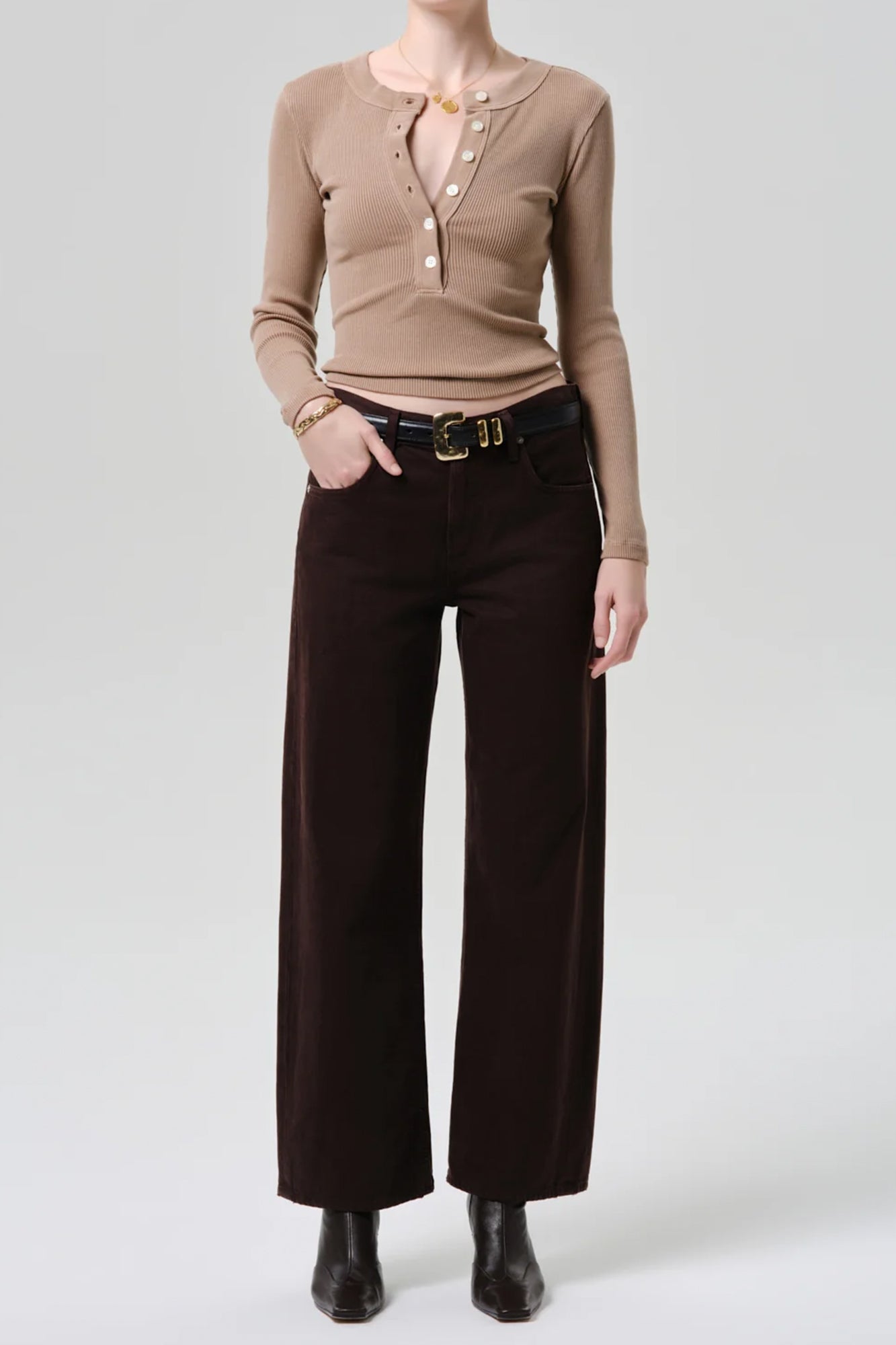 Citizens of Hummanity Lindz relaxed straight leg low rise jeans dark brown carob twill | Pipe and Row Seattle