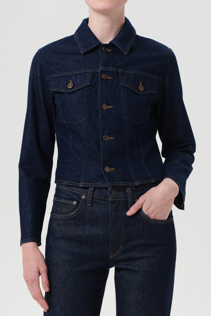 Agolde contoured denim jacket dark indigo Rinse wash | Pipe and Row