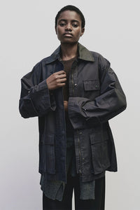 Mijeong Park oversized contrast collar chore work jacket navy | Pipe and Row 