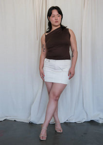 Geel Hawkins paneled layered mini skirt cream denim PIPE AND ROW BOUTIQUE