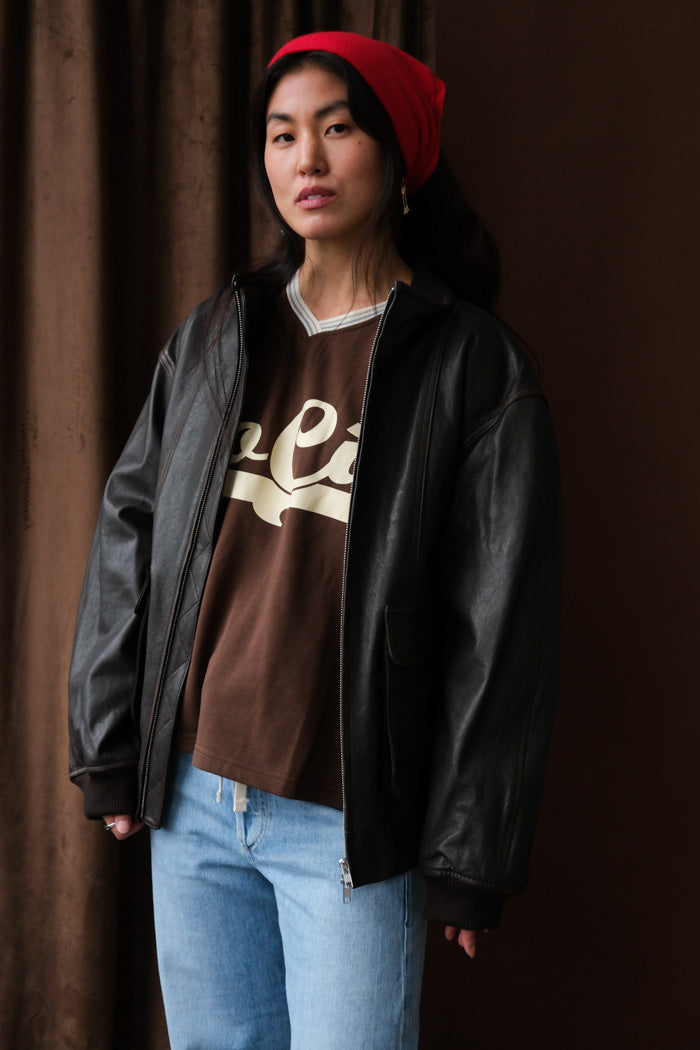 UNISEX STAND COLLARED LEATHER BLOUSON