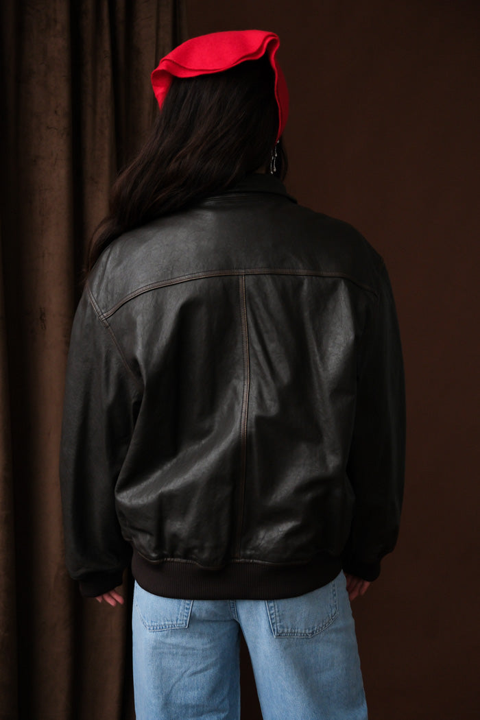 UNISEX STAND COLLARED LEATHER BLOUSON