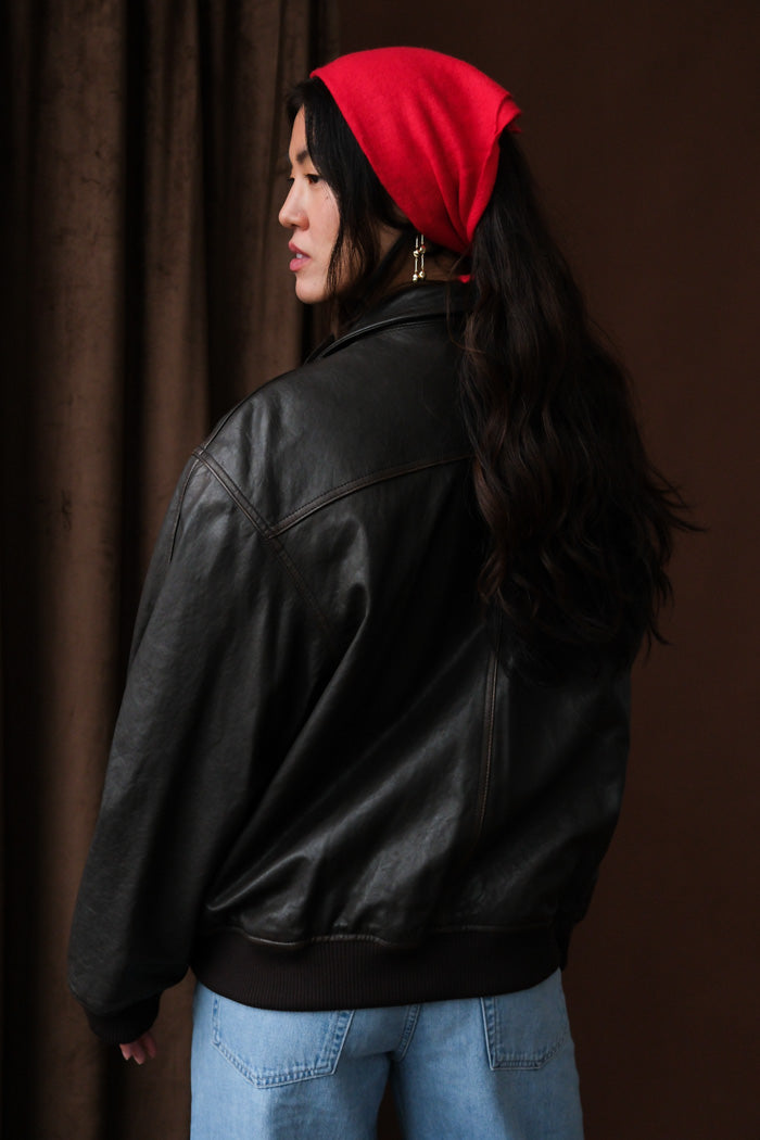 UNISEX STAND COLLARED LEATHER BLOUSON