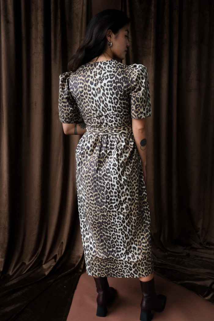 PRINTED COTTON TIE STRAP MIDI DRESS