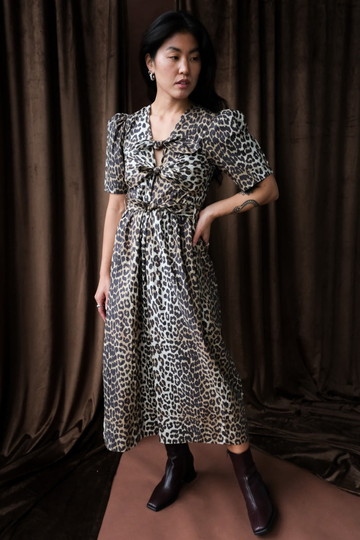 PRINTED COTTON TIE STRAP MIDI DRESS
