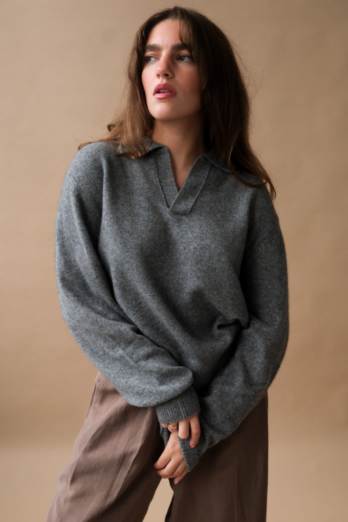 UNISEX OPEN COLLAR CASHMERE SWEATER