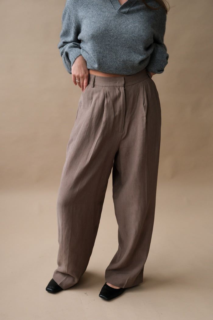 LINEN BLEND WIDE LEG PANTS