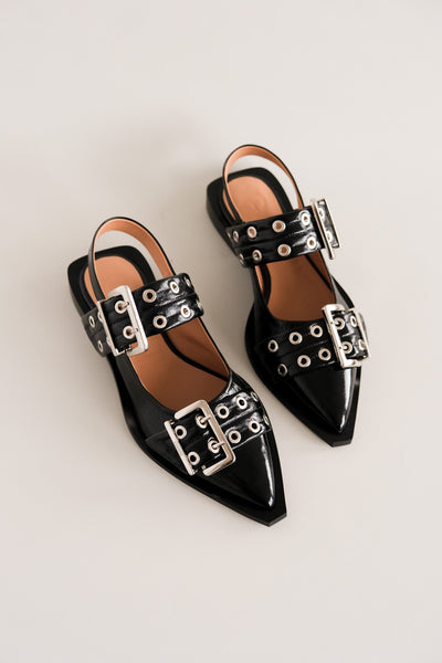 Ganni wide welt buckle ballerina ballet flats black patent leather | Pipe  and Row - PIPE AND ROW