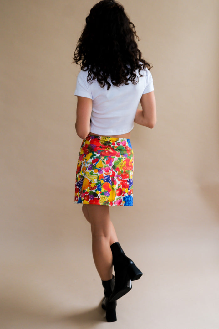 Tyler Mcgillivary fruit sticker skirt. TMSS24-FSS PIPE AND ROW