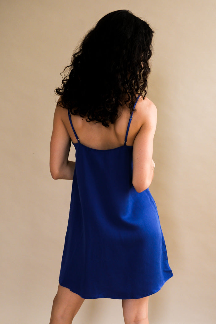 Oh Seven Days Tessa mini slip dress silky royal blue | Pipe and Row Seattle