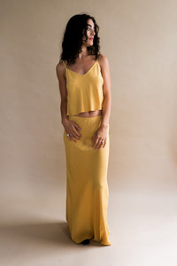 Shani mango yellow bias cut 90's inspired slip skirt tube midi dress | Pipe and Row