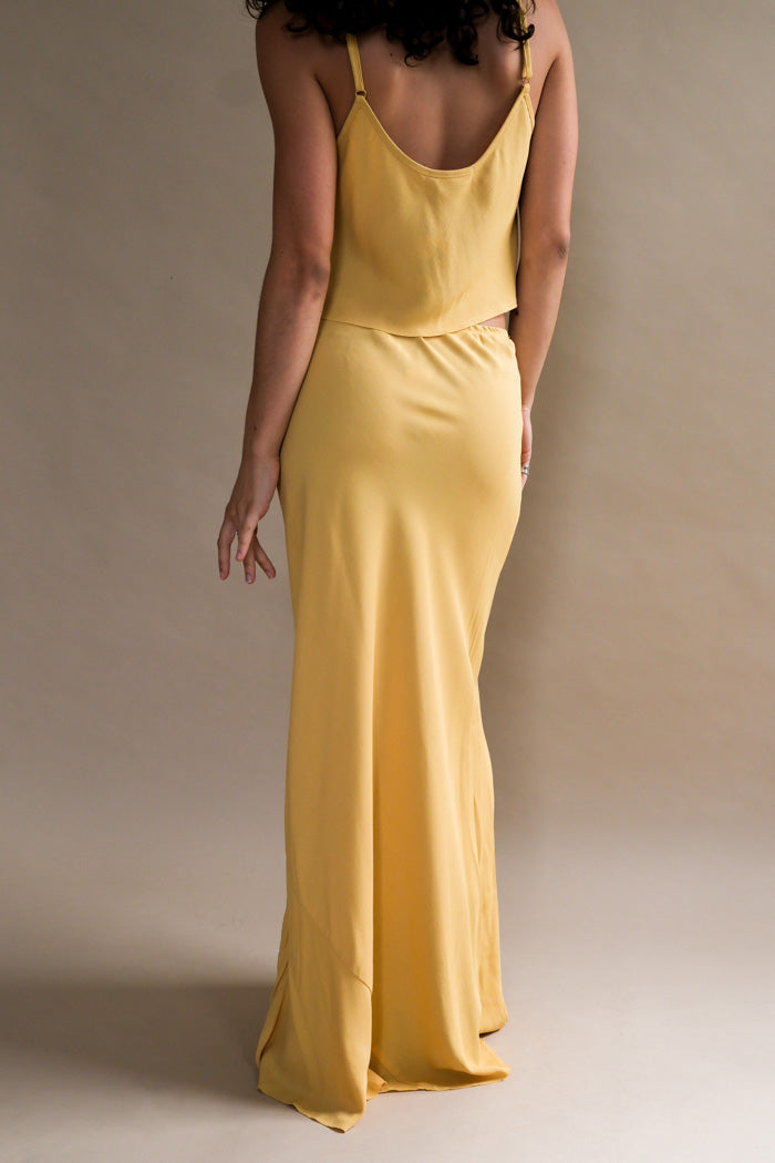 Shani mango yellow bias cut 90's inspired slip skirt tube midi dress | Pipe and Row