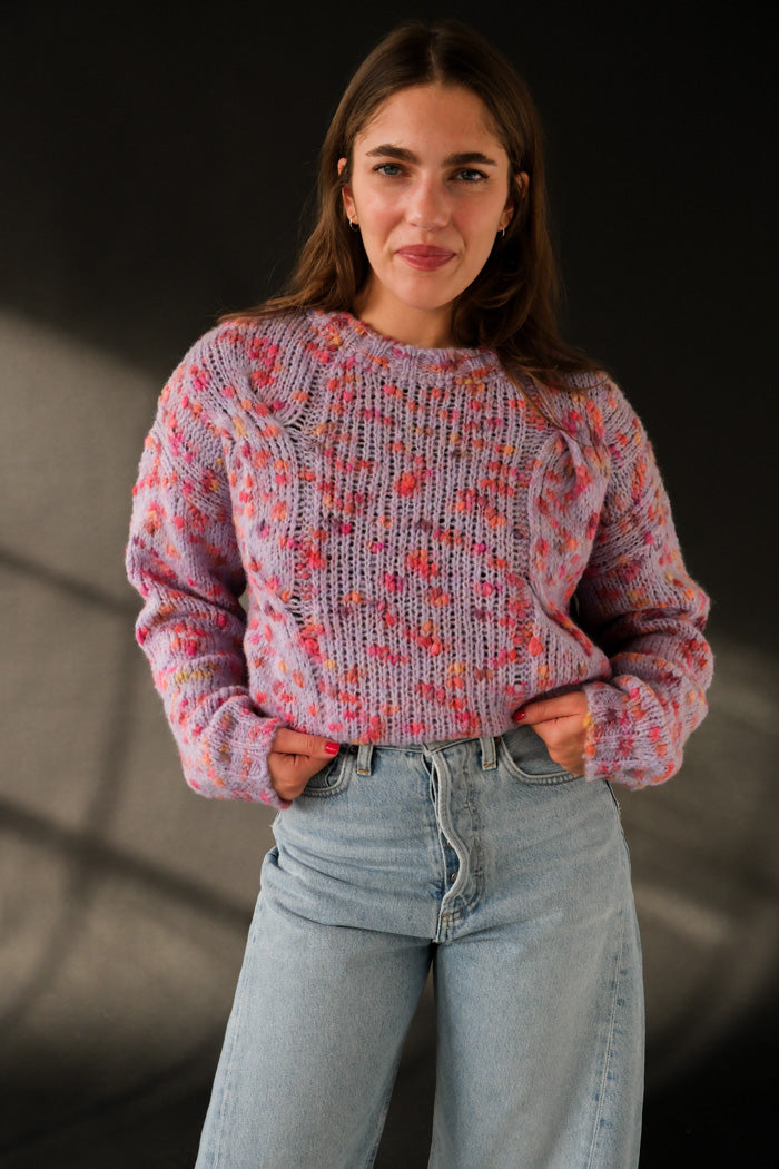 Tach crewneck April knit sweater lilac purple colorful flecks | pipe and row