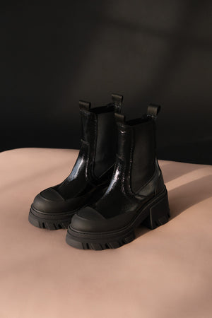 Ganni cleated mid Chelsea boots black patent leather | Pipe and