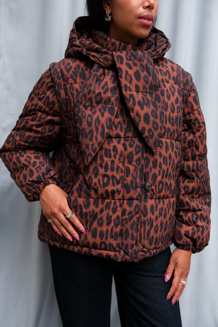 PEARL CHOCOLATE LEOPARD PUFFER