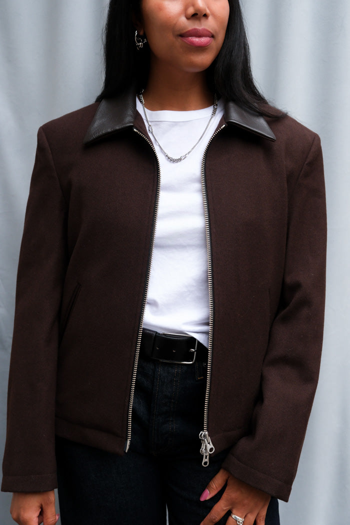 LEATHER TRIM WOOL BLOUSON