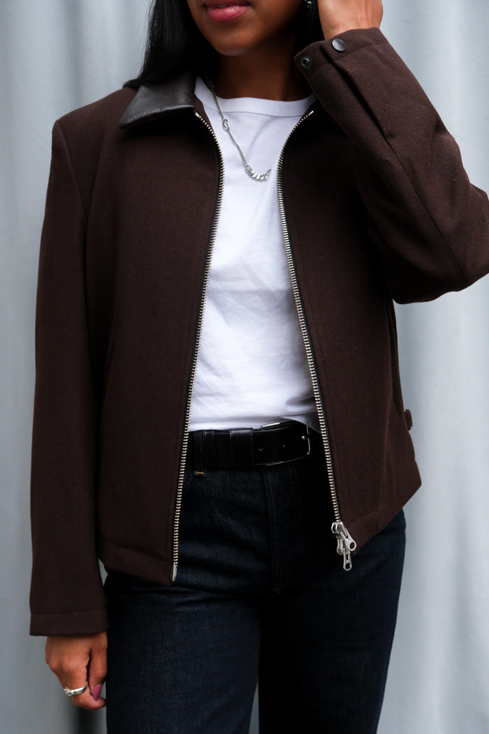 LEATHER TRIM WOOL BLOUSON