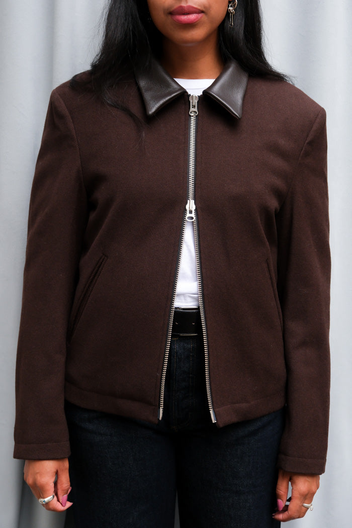 LEATHER TRIM WOOL BLOUSON