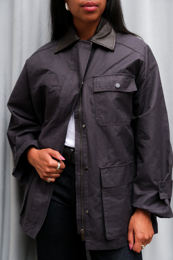 CONTRAST COLLAR WORK JACKET