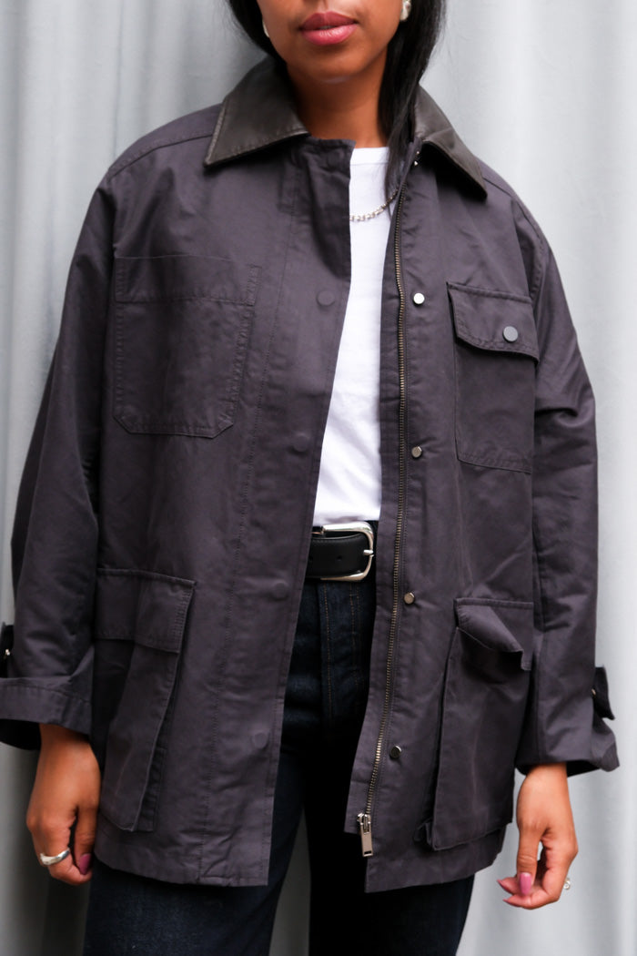 CONTRAST COLLAR WORK JACKET