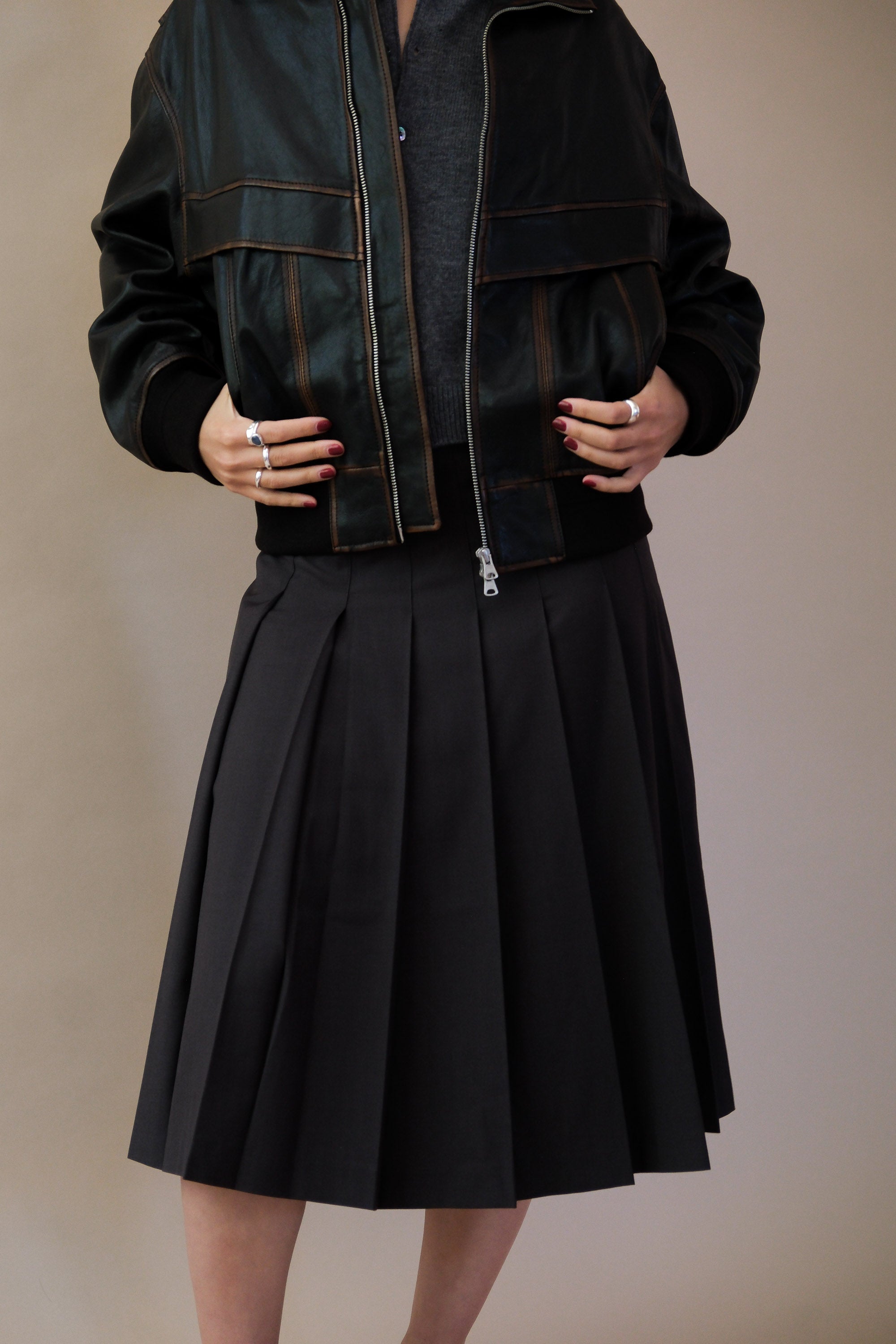 UNISEX STAND COLLARED LEATHER BLOUSON