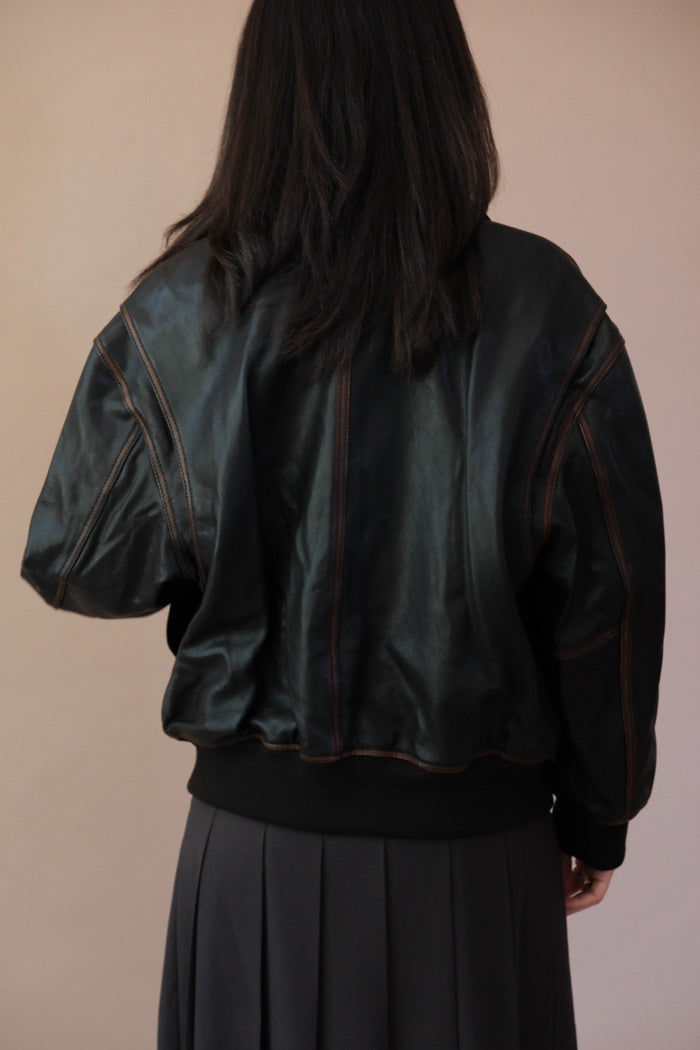 UNISEX STAND COLLARED LEATHER BLOUSON