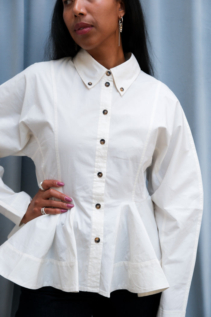 STRETCH COTTON PEPLUM SHIRT