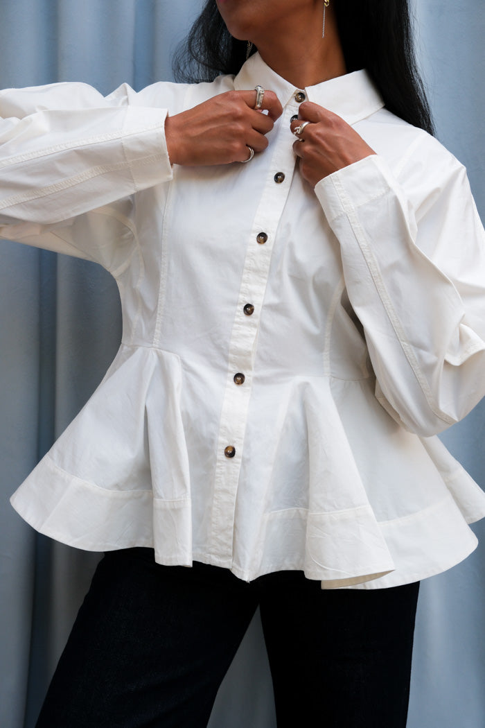STRETCH COTTON PEPLUM SHIRT