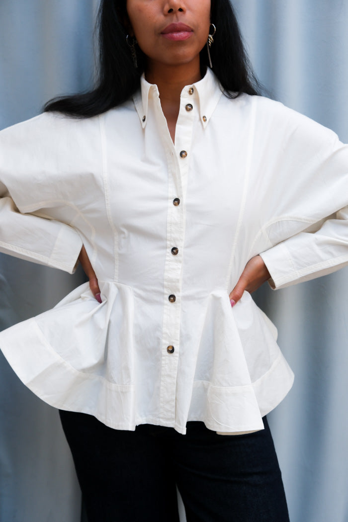 STRETCH COTTON PEPLUM SHIRT