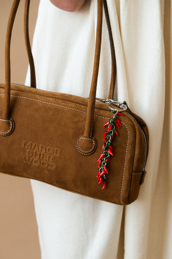 Marge Sherwood soft baguette handbag chestnut nubuck sueded brown