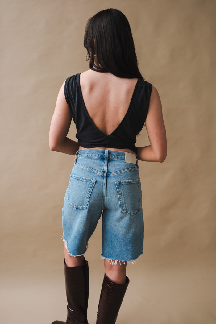 Geel Portia tank top backless jersey soft onyx black grey | Pipe and Row