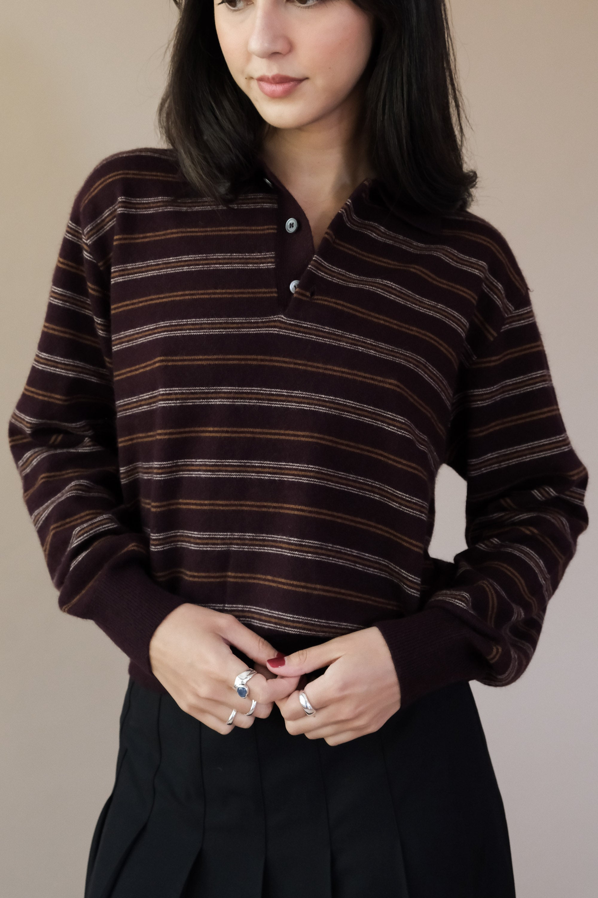 UNISEX COLLARED STRIPED SWEATER