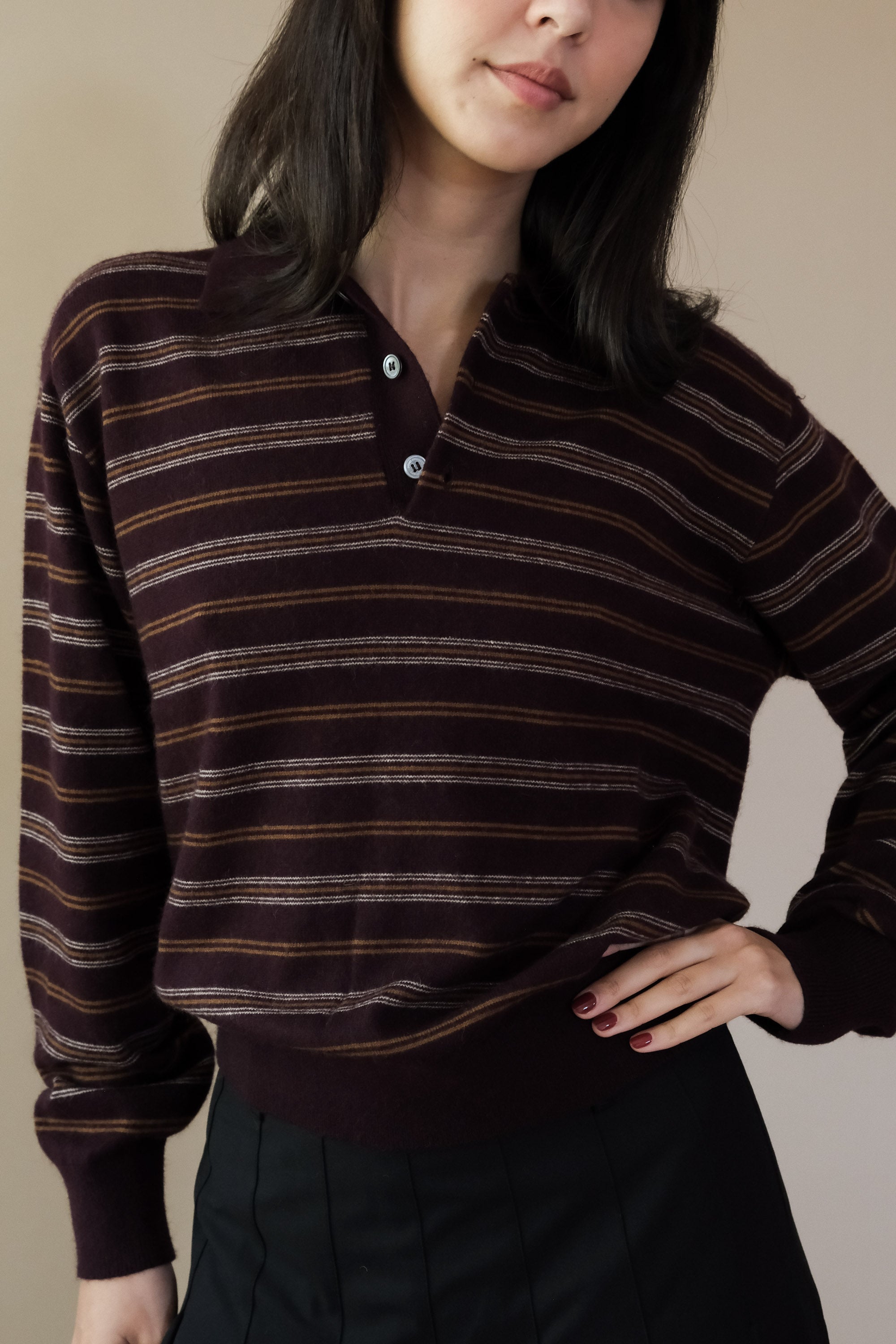 UNISEX COLLARED STRIPED SWEATER