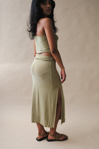 Alohas Tutu skirt khaki green soft stretchy cupro fabric | Pipe and Row