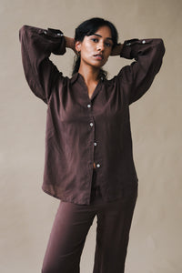 Alohas Heart button up blouse cupro chocolate brown | Pipe and Row