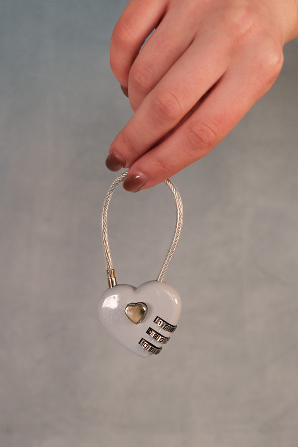 Silver grey heart lock bag charm keychain PIPE AND ROW Seattle
