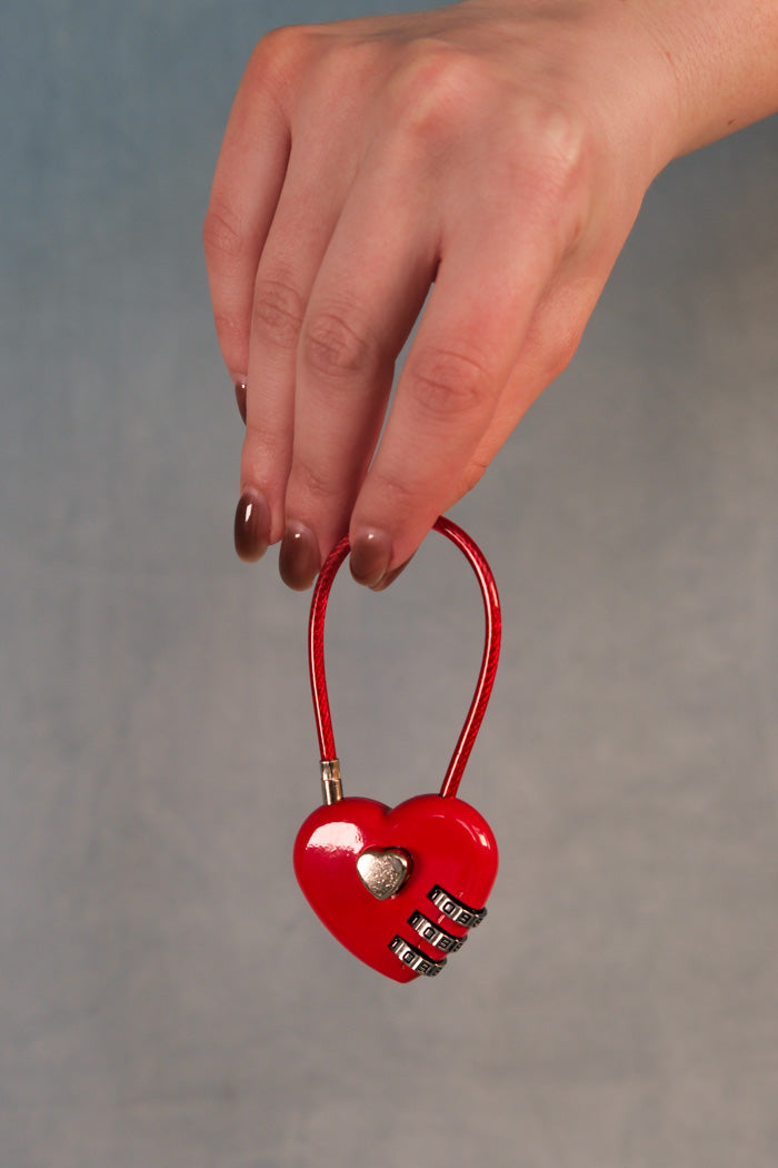 RED HEART LOCK BAG CHARM
