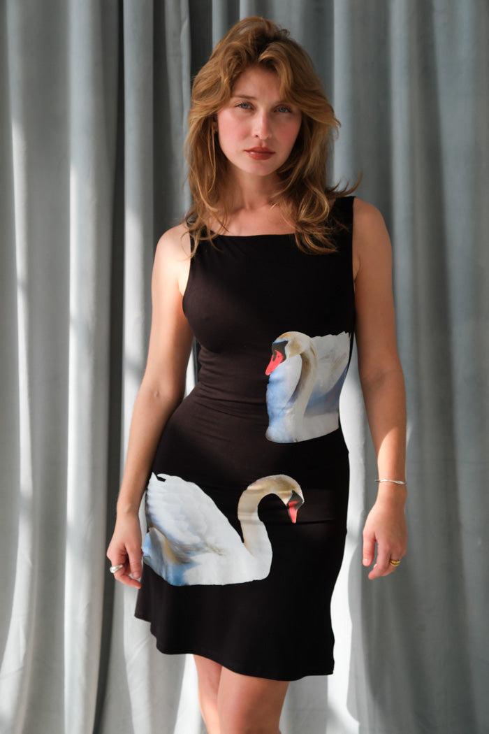 Tyler McGillivary Soft Stretchy Swan Mini Dress Black | Pipe and Row Xs Tyler McGillivary Soft Stretchy Swan Mini Dress Black | Pipe and Row Xs