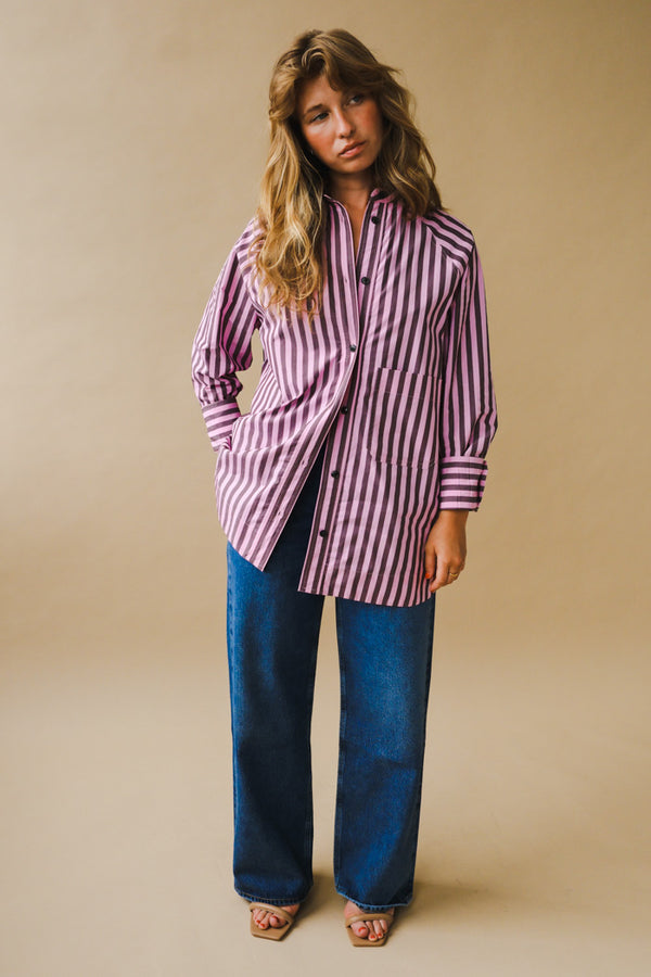 STRIPE COTTON OVERSIZE RAGLAN SHIRT - PIPE AND ROW