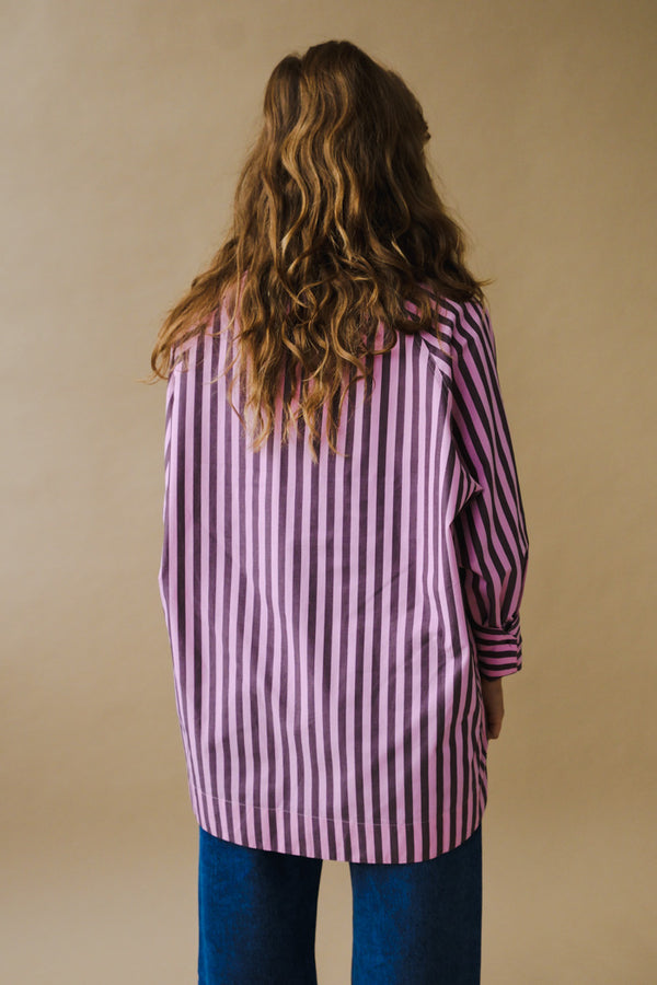 STRIPE COTTON OVERSIZE RAGLAN SHIRT - PIPE AND ROW