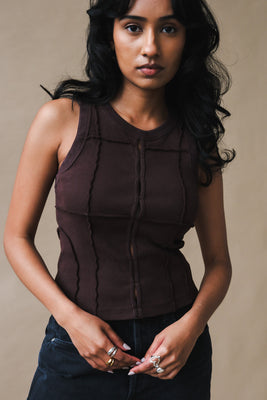 KKCo Gala tank top mud brown merrow seam slit opening | Pipe and Row