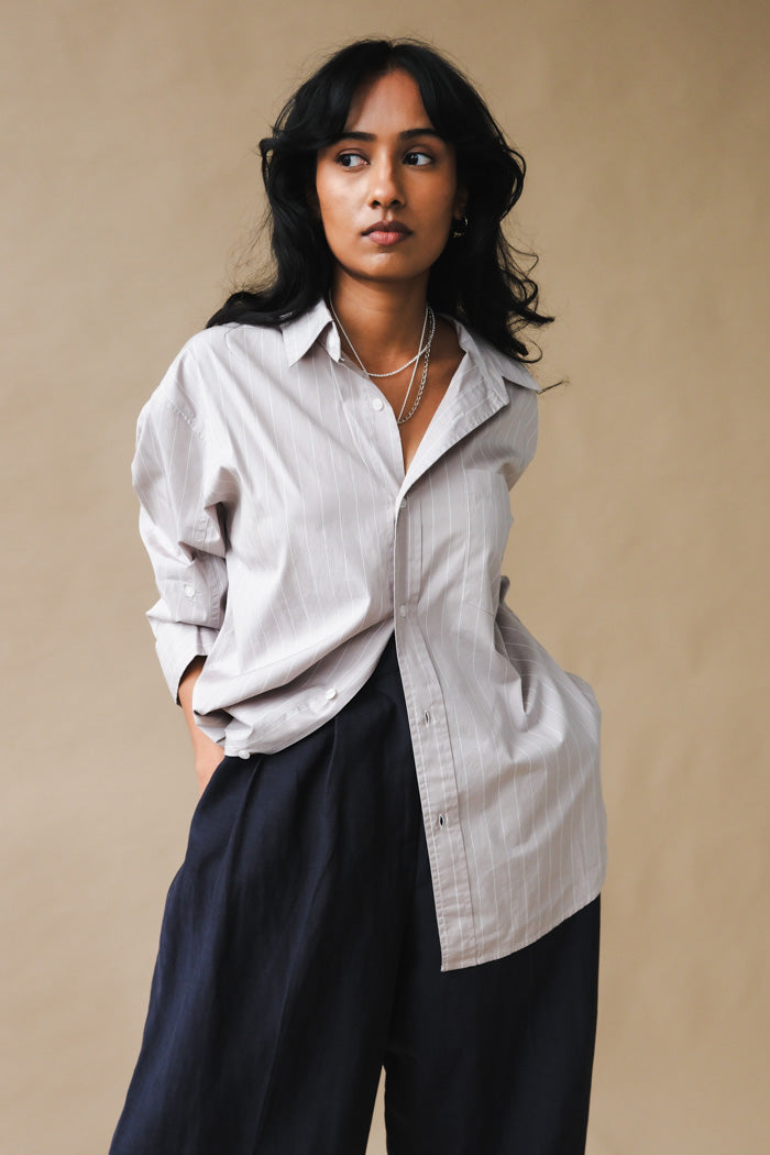 Citizens of Hummanity Kayla button up shirt tailor grey stripe | Pipe and Row