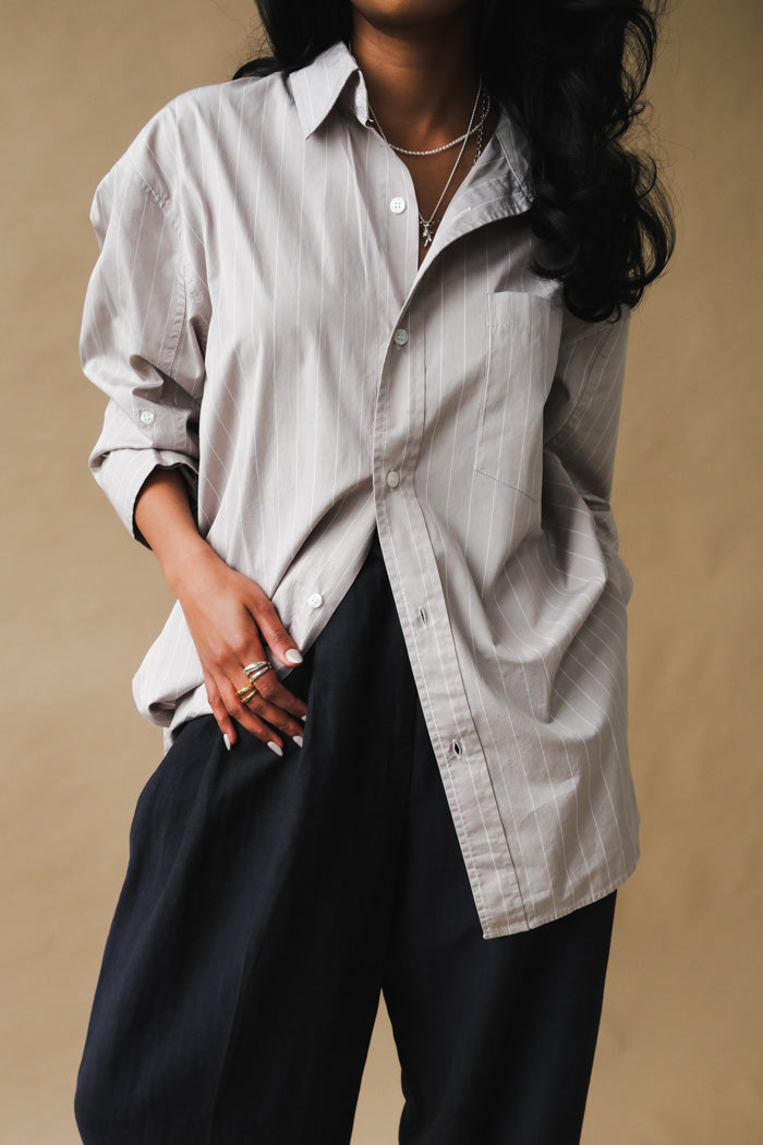 Citizens of Hummanity Kayla button up shirt tailor grey stripe | Pipe and Row