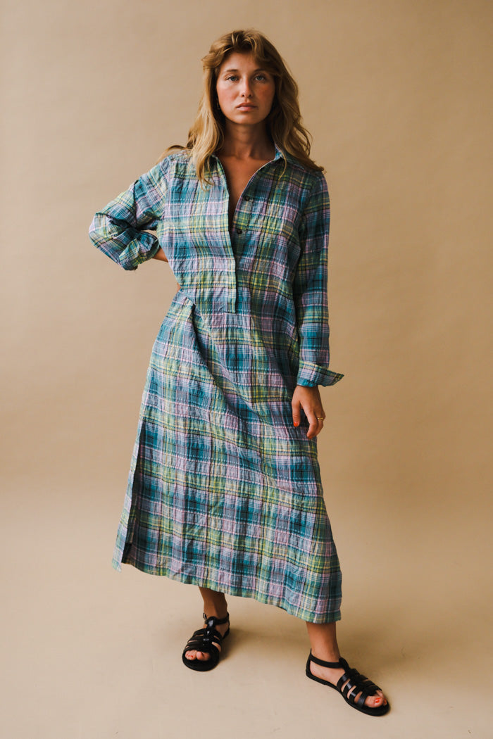 Ganni seersucker check button up shirt dress plaid | Pipe and Row Seattle -  PIPE AND ROW