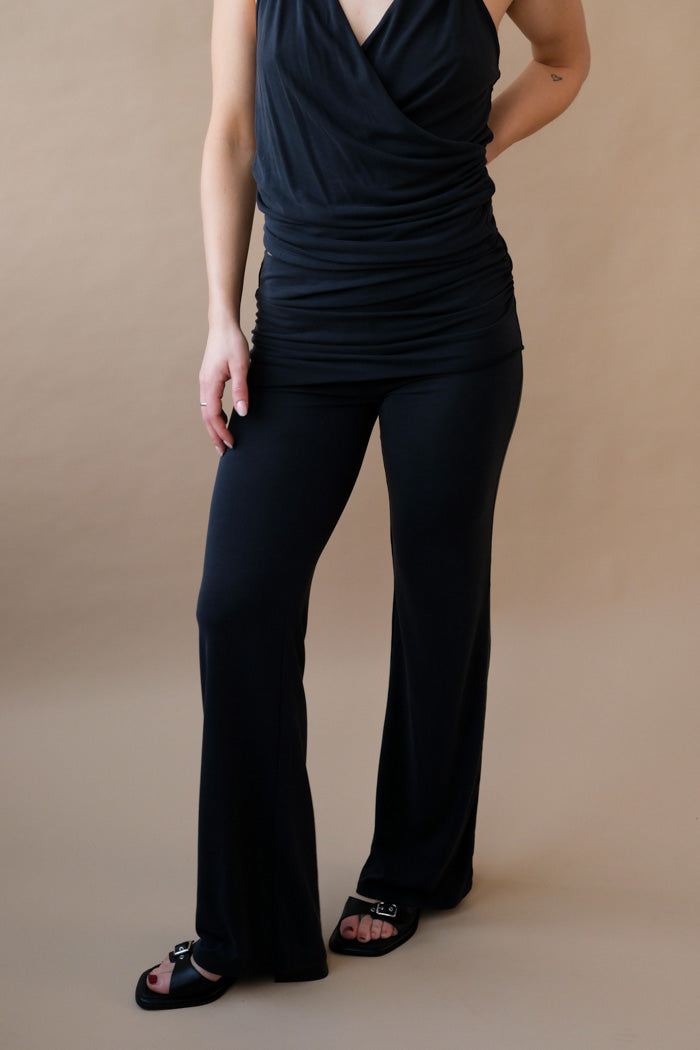 Geel soft onyx Porto pant layered ruched mini skirt overlay | Pipe