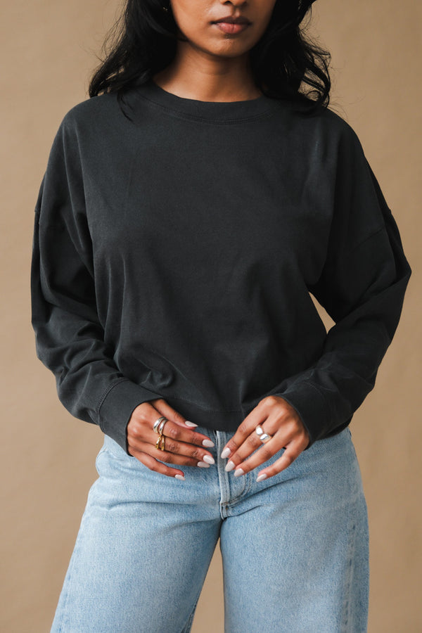 Richer Poorer relaxed crop long sleeve tee stretch limo washed grey ...