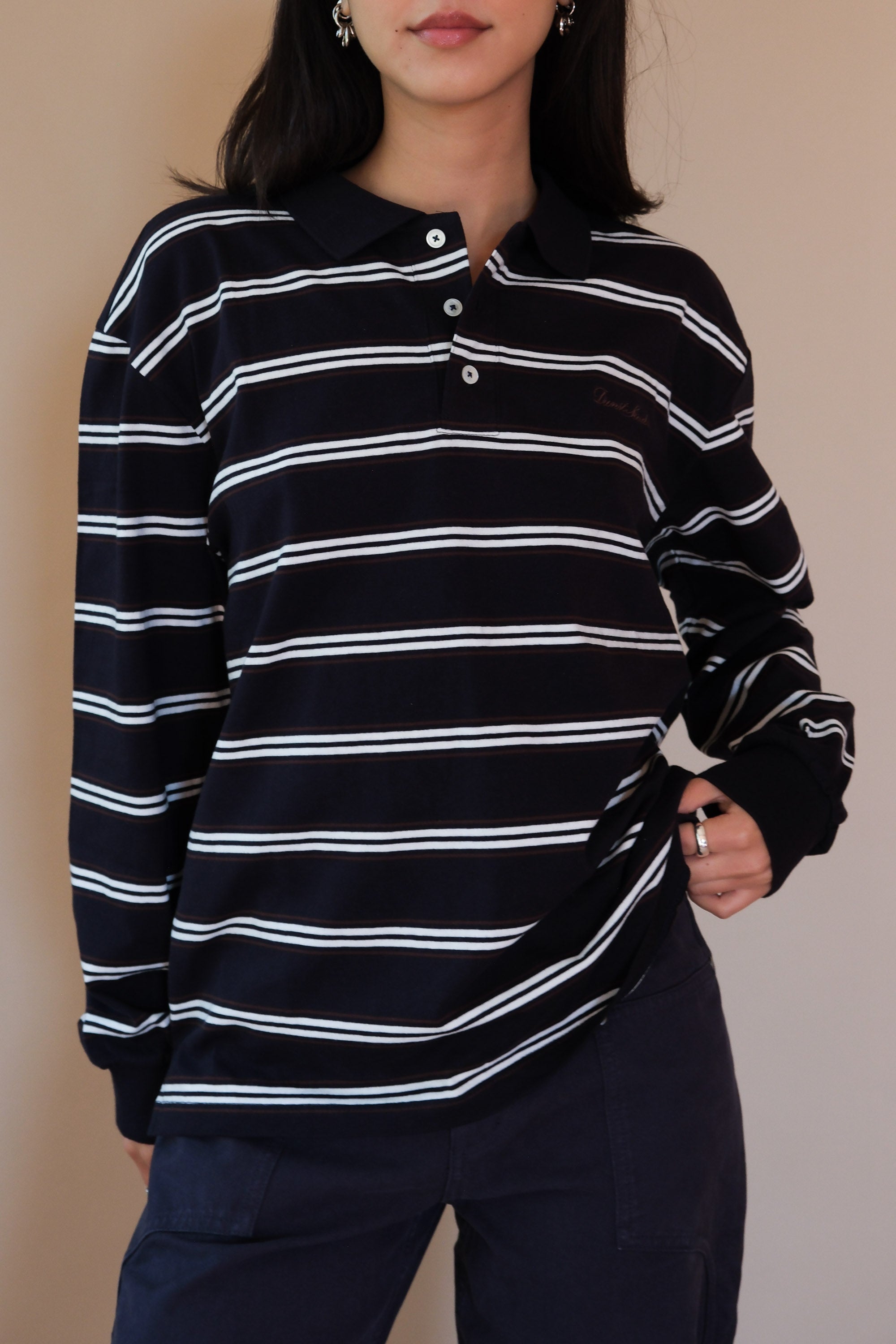 UNISEX MULTI STRIPE COLLARED T-SHIRT