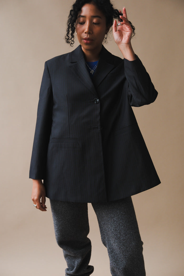 MELANGE STRIPE SUITING OVERSIZED BLAZER