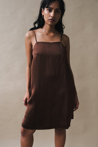 Oh Seven Days Tessa mini slip dress silky chocolate brown | Pipe and Row Seattle